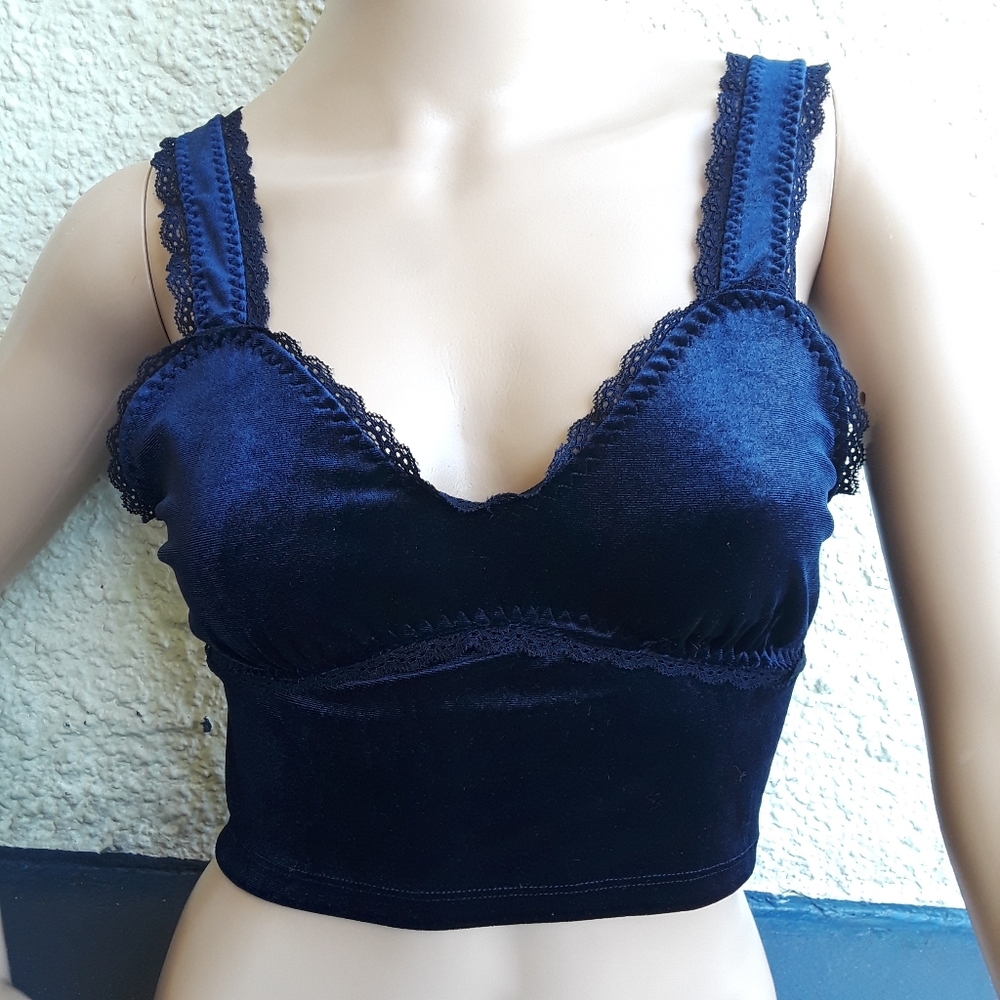 Forever 21 Navy Blue Velvet Lace Lingerie Bralette Tank Top
